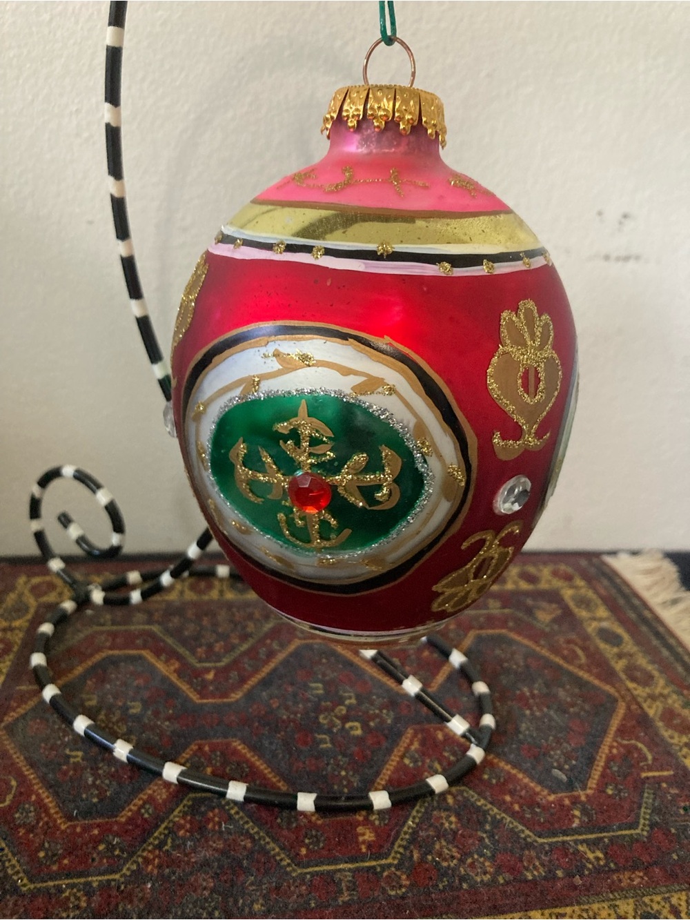 Egg Shaped Mercury Glass Christmas Holiday Glass Lg Ornament with Gold Accents